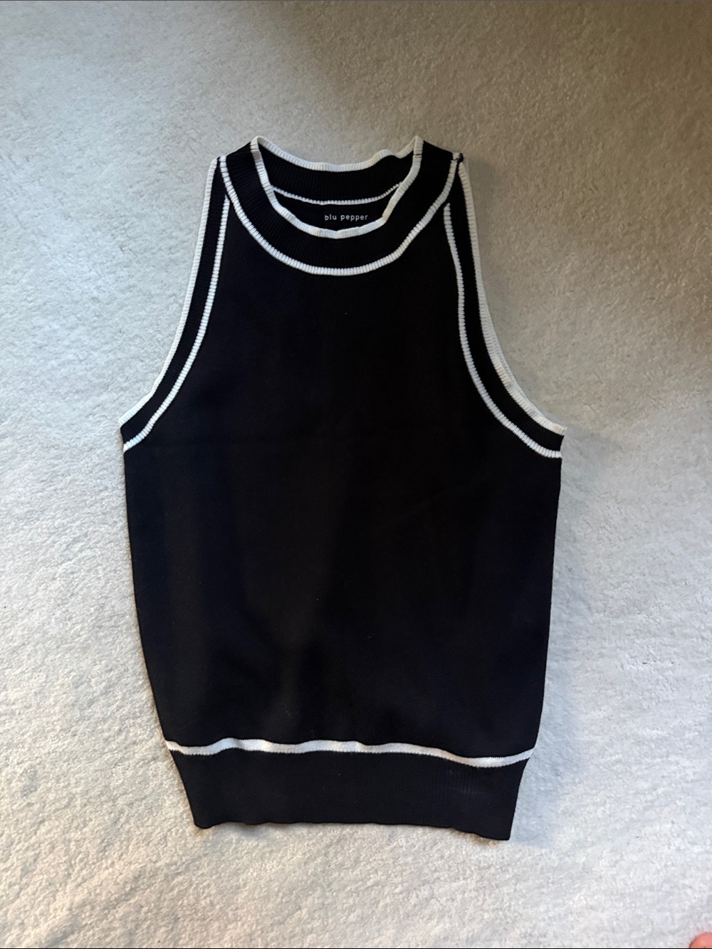 Blu Pepper Black Knit Tank with White Trim Accents